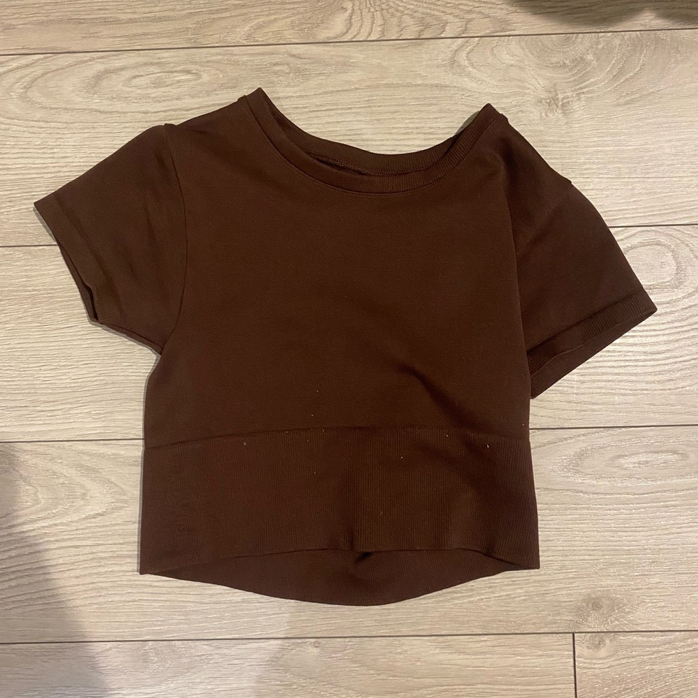 Aerie Brown Short Sleeve Cropped Tee